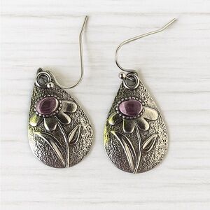 3 for $12 🩷 Bundle Floral Teardrop Earrings with Purple Stone Accent